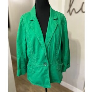 Cabi #5097 Verde One Button Cotton Stretch Blazer Jacket Kelly Green Size Large